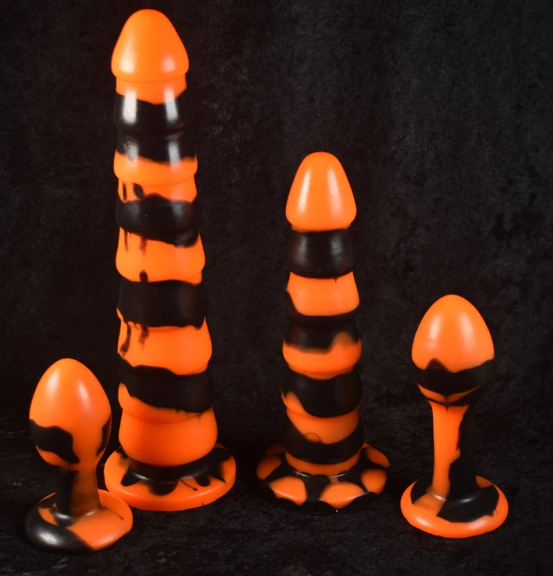 Halloween dildo sex toys orange and black made from pure platinum silicone